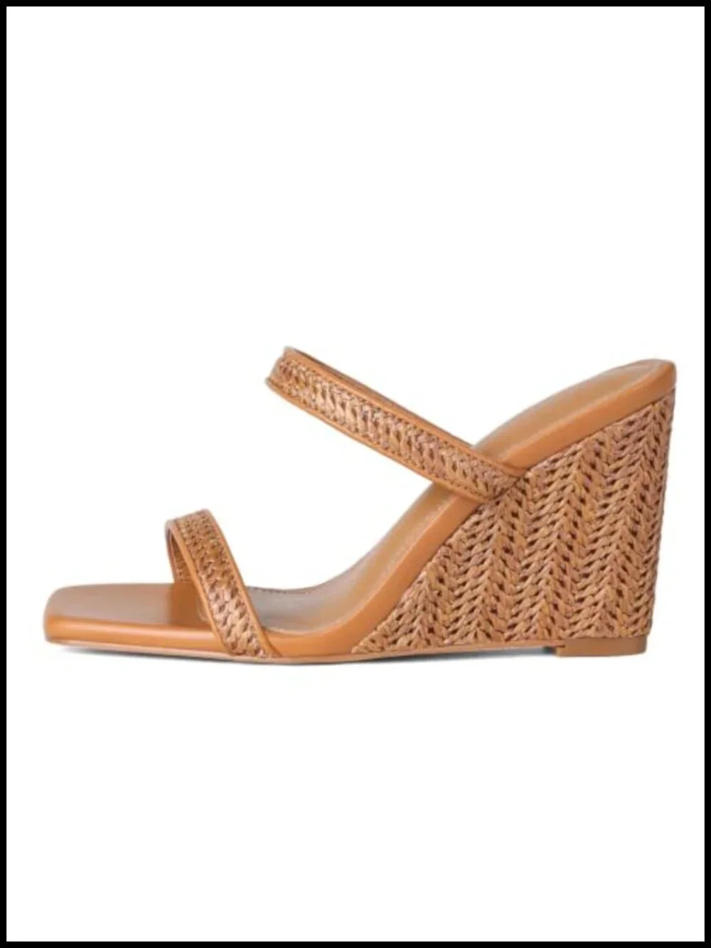 Women's Square Toe Wedge Espadrilles - Slip On Heeled Sandals